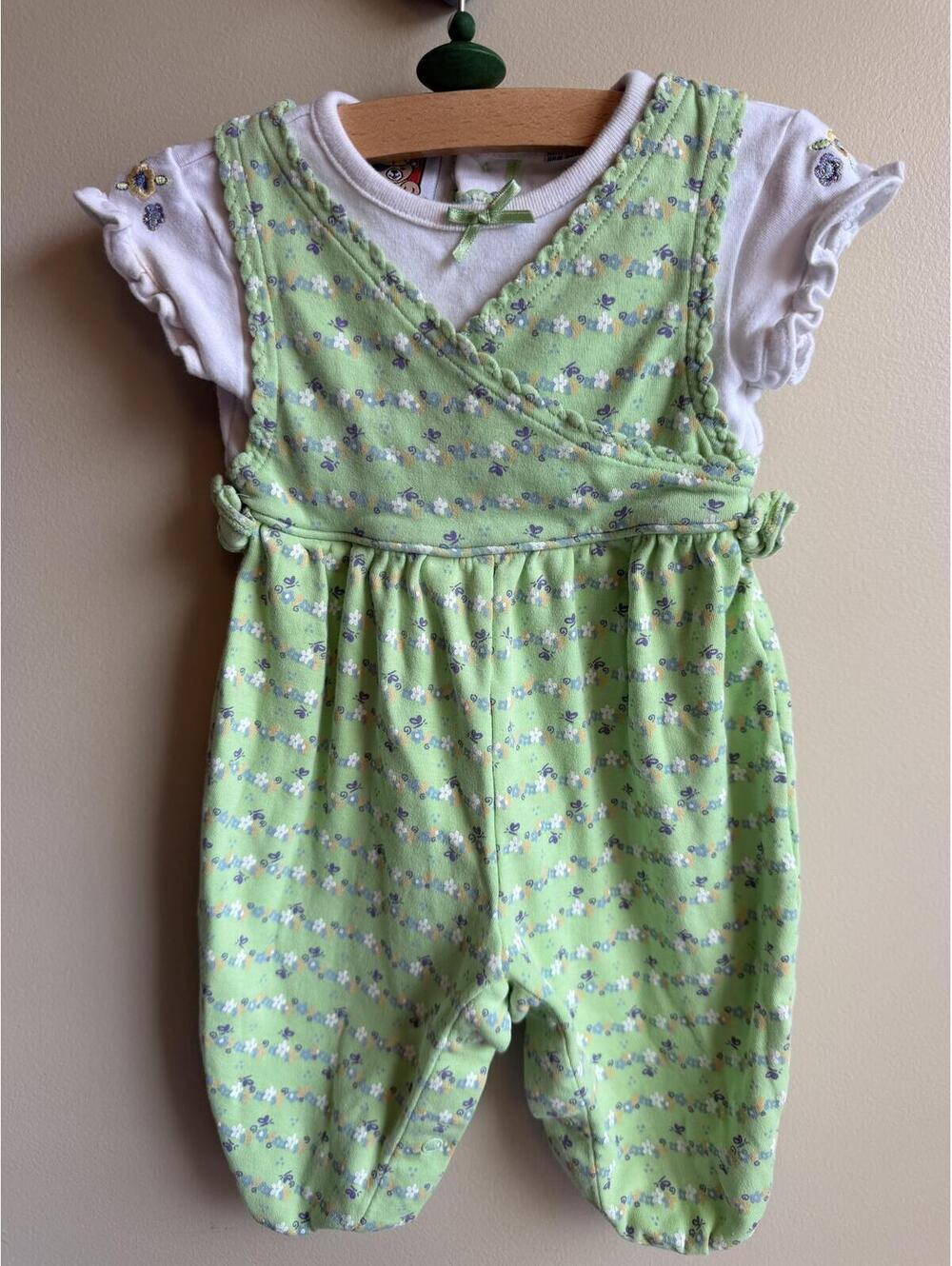 Y2K Peek-A-Boo Infant Green Floral Romper with White Top 0/3M